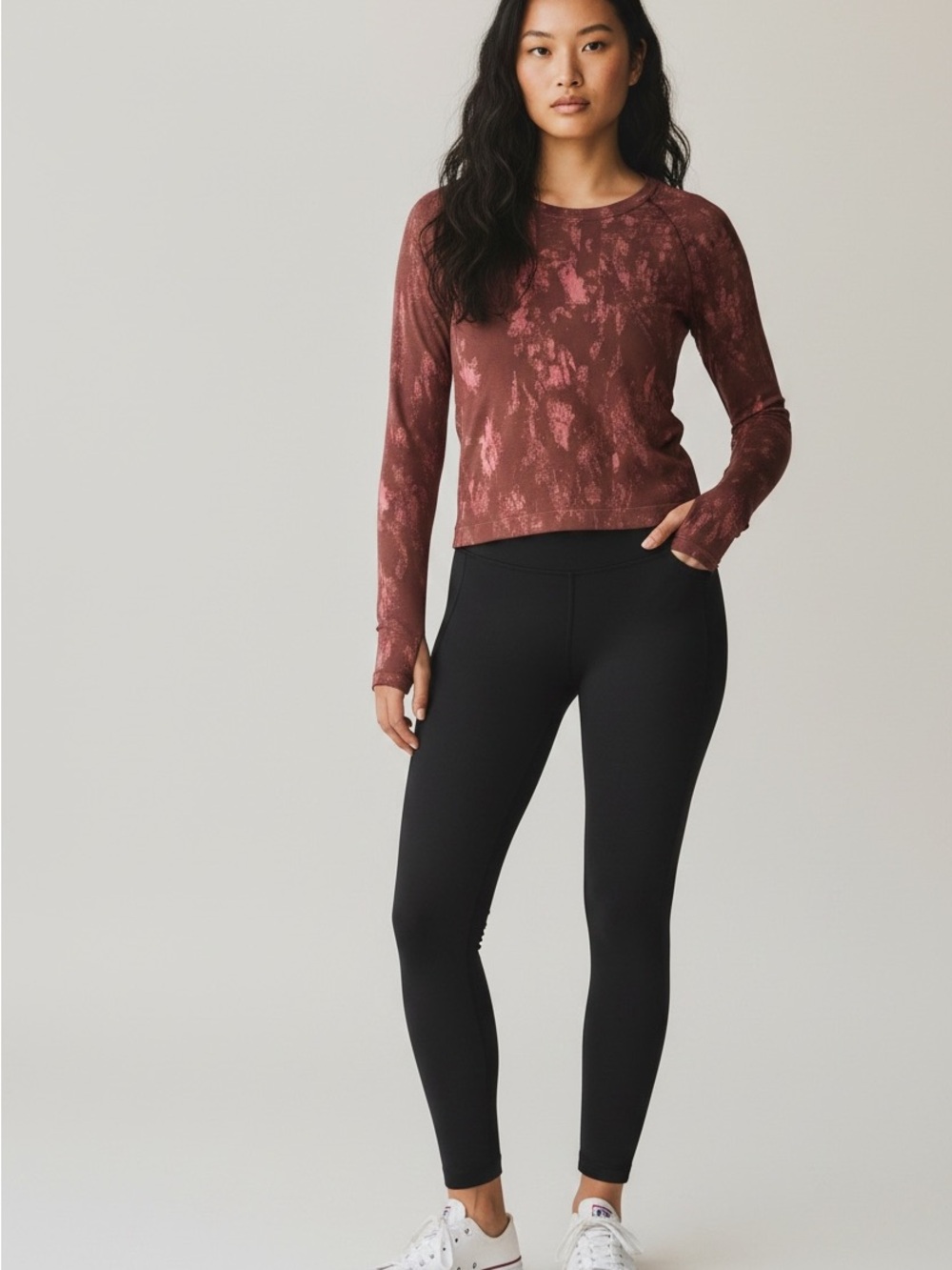 lululemon athletica Long Sleeve Crew Top in Rust and Pink Marble